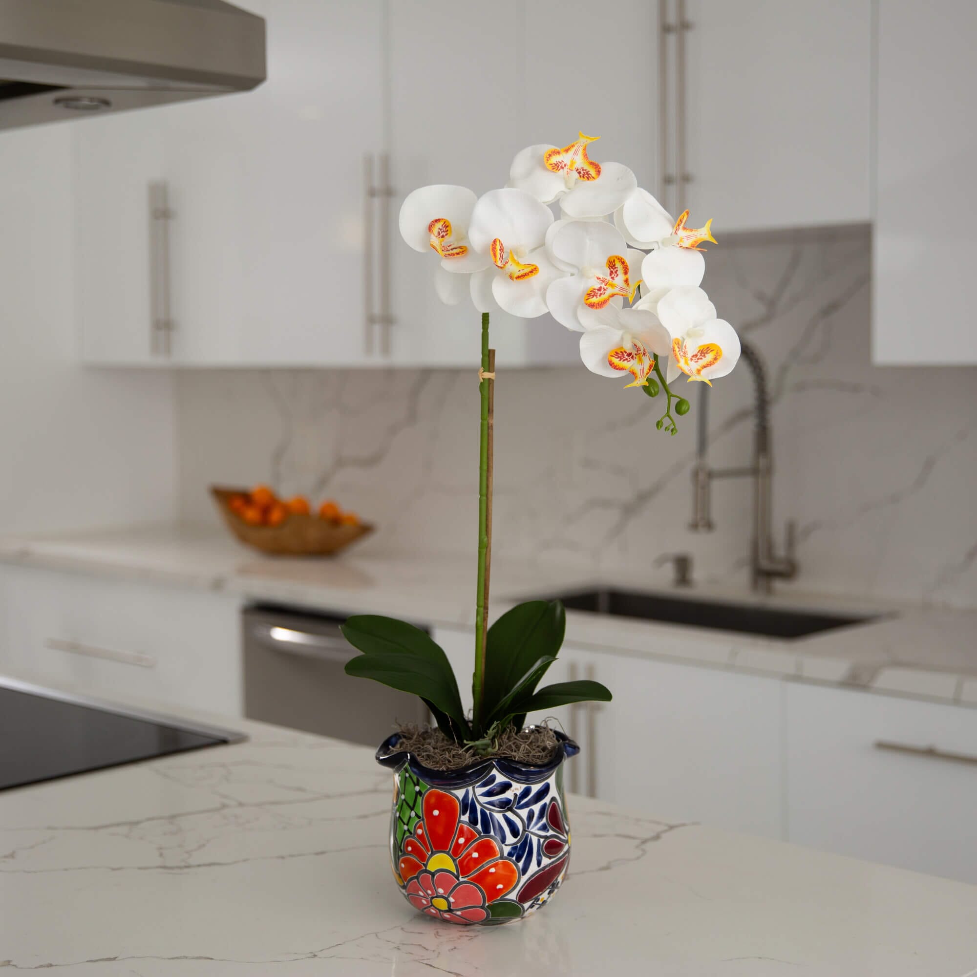 26” Artificial Orchid Arrangement in Handmade Mexican Talavera