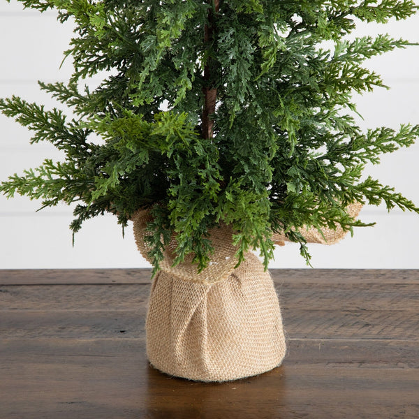 26” Artificial Real Touch Cedar Christmas Tree in Burlap Wrapped Base
