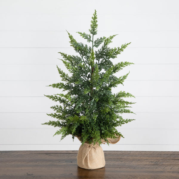 26” Artificial Real Touch Cedar Christmas Tree in Burlap Wrapped Base