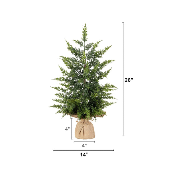 26” Artificial Real Touch Cedar Christmas Tree in Burlap Wrapped Base