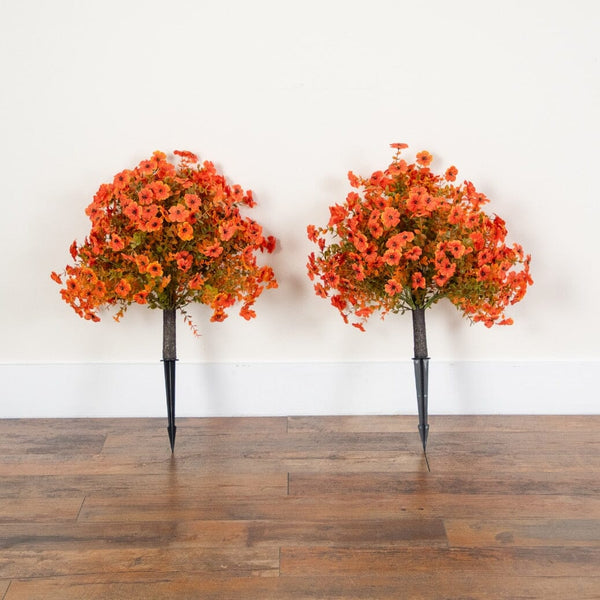 26" UV Resistant Autumn Artificial Fall Daisy Bush with Integrated Ground Stake (Indoor/Outdoor) - Set of 2