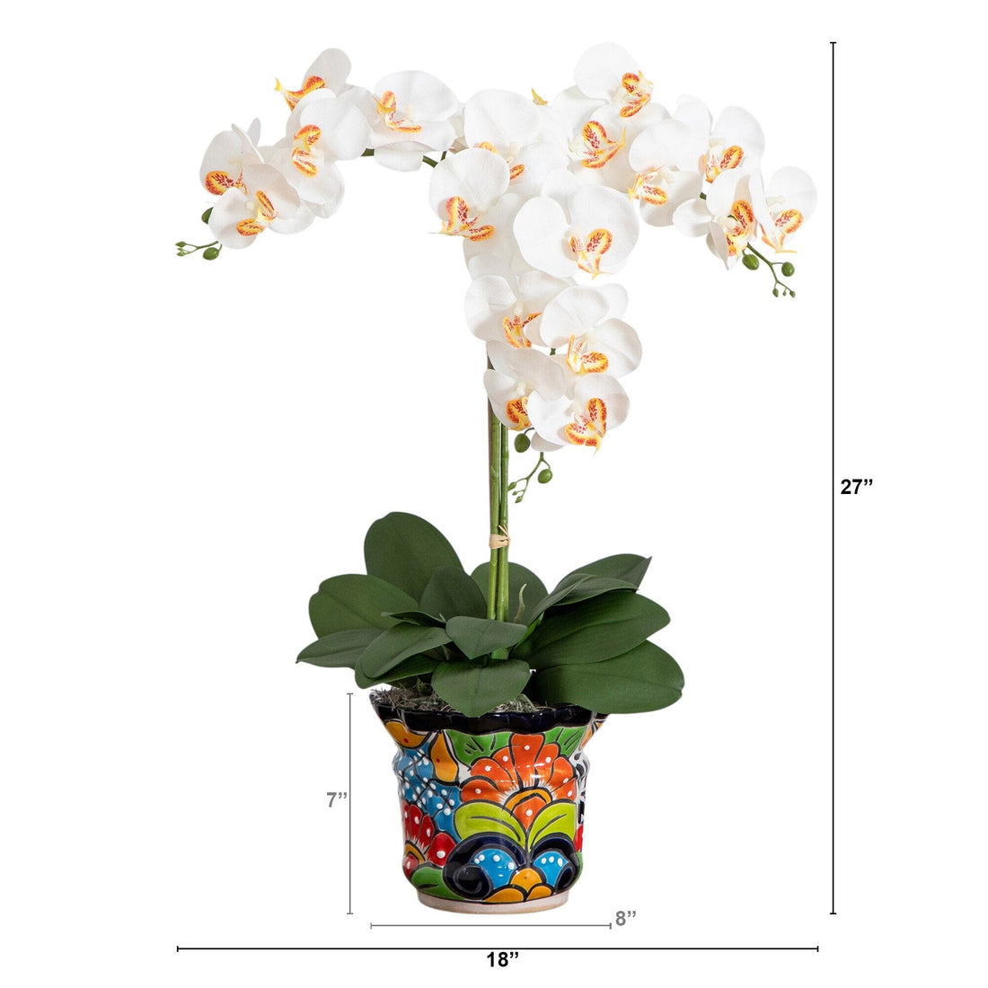 triple pot planter Nearly Natural 27in. Artificial Triple Orchid Arrangement in Handmade Mexican Talavera Ceramic Planter