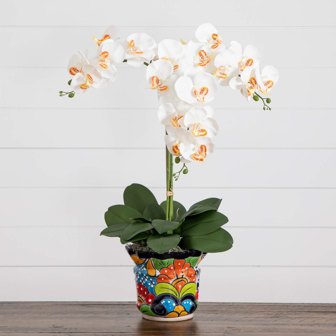 orchid plant pot ceramic 27” Artificial Triple Orchid Arrangement in Handmade Mexican Talavera Ceramic Planter