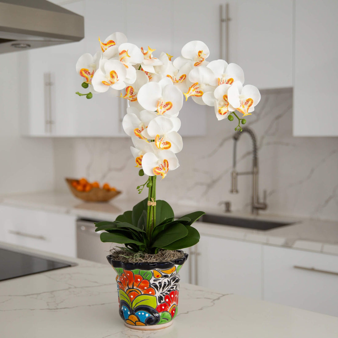 orchid ceramic plant pots Nearly Natural 27in. Artificial Triple Orchid Arrangement in Handmade Mexican Talavera Ceramic Planter