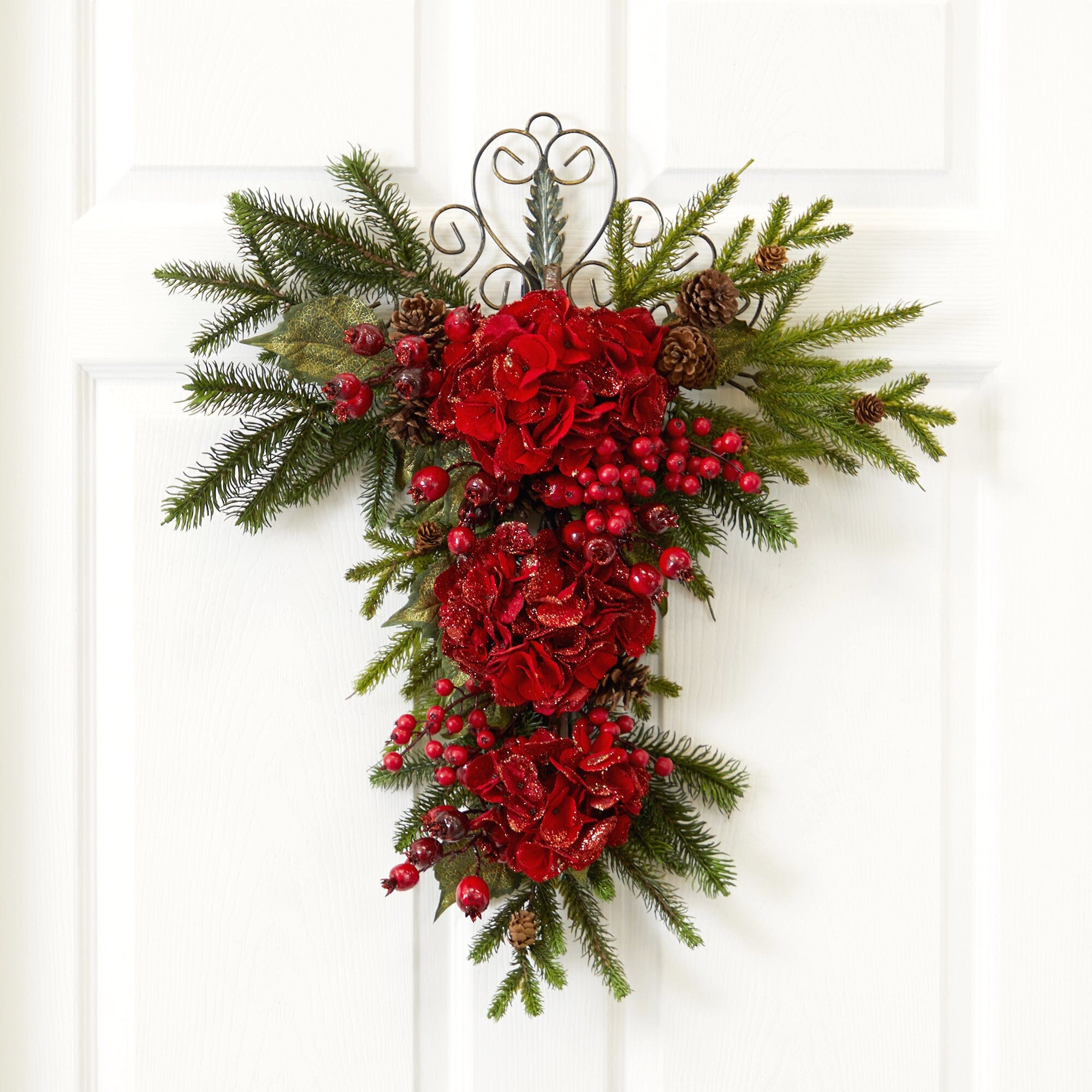 フラワーベース　クリスマス 27” Christmas Hydrangea Teardrop | Nearly Natural
