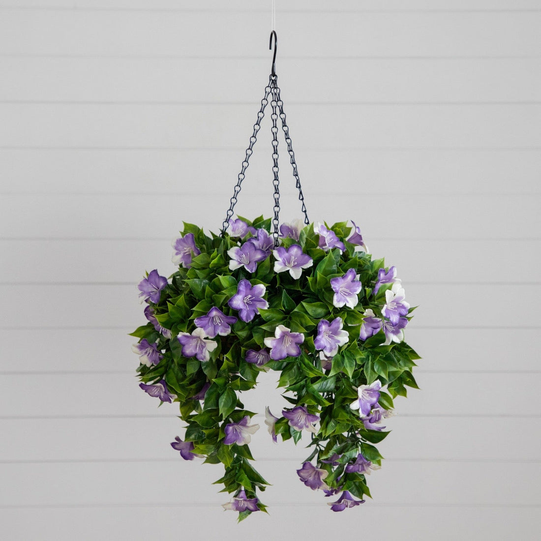 outdoor hanging plant with purple flowers 27” UV Resistant Artificial Azalea Hanging Basket (Indoor/Outdoor) – Nearly Natural