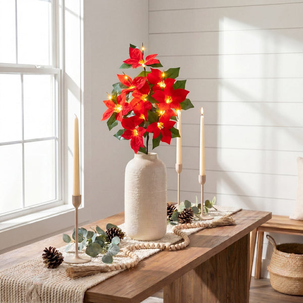 28” Artificial Pre-Lit Poinsettia Branch with 20 LED Lights