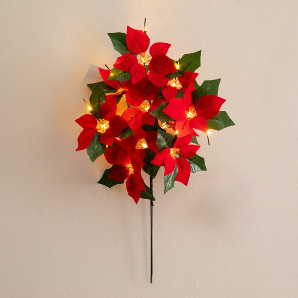 28” Artificial Pre-Lit Poinsettia Branch with 20 LED Lights