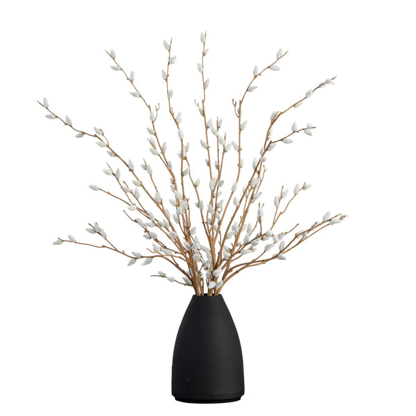 28” Artificial Pussy Willow Arrangement in Modern Metal Black Vase