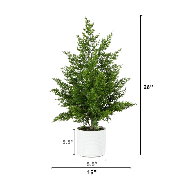 28” Artificial Real Touch Christmas Spruce Pine in White Decorative Planter