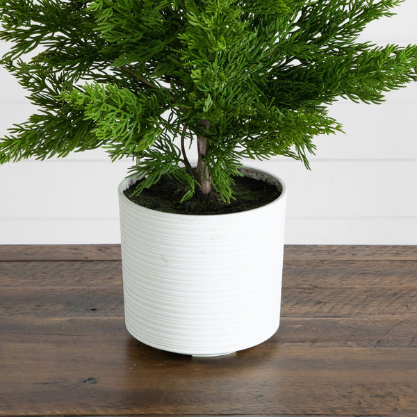 28” Artificial Real Touch Christmas Spruce Pine in White Decorative Planter