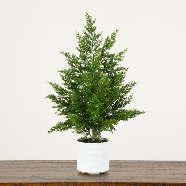 28” Artificial Real Touch Christmas Spruce Pine in White Decorative Planter