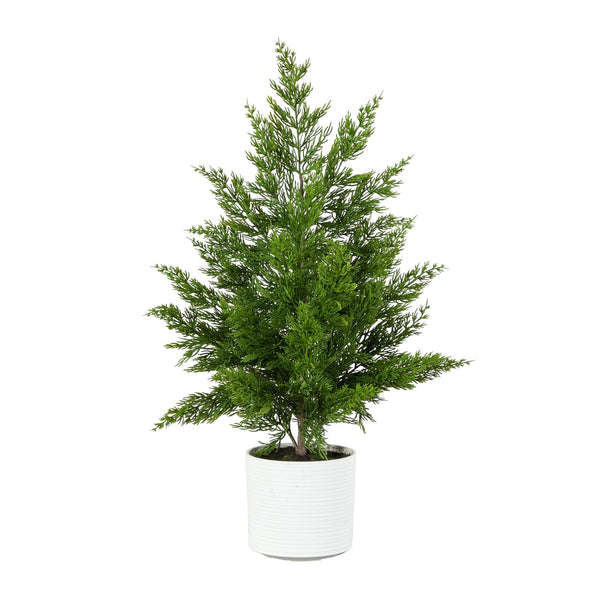 28” Artificial Real Touch Christmas Spruce Pine in White Decorative Planter