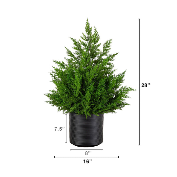 28” Artificial Real Touch Winter Cypress Bush in Black Decorative Planter
