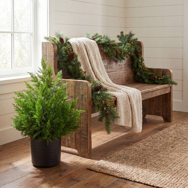 28” Artificial Real Touch Winter Cypress Bush in Black Decorative Planter