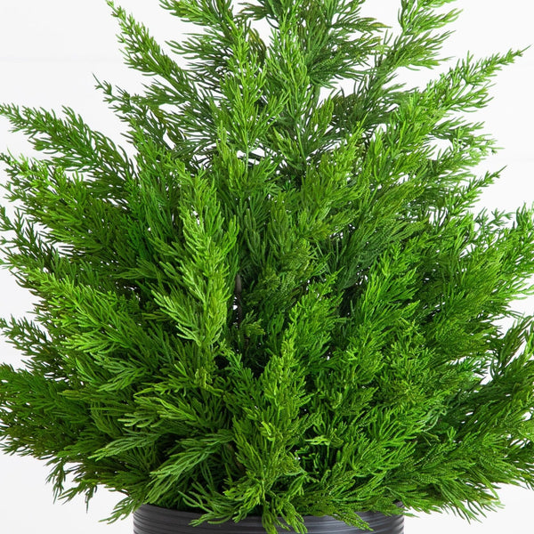 28” Artificial Real Touch Winter Cypress Bush in Black Decorative Planter