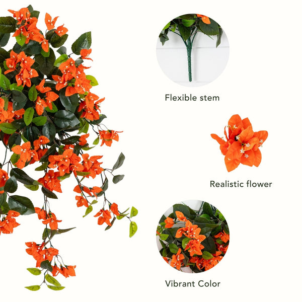 28” UV Resistant Artificial Bougainvillea Hanging  Plant (Indoor/Outdoor) - Set of 2