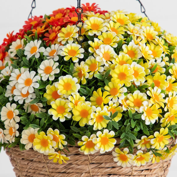 28” UV Resistant Autumn Artificial Fall Mixed Daisy in Cone Hanging Basket (Indoor/Outdoor)