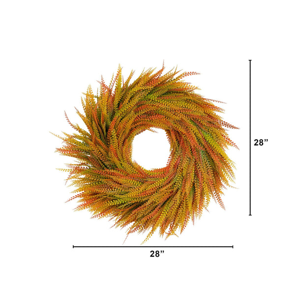 28" UV Resistant Autumn Artificial Fall Wheat Grass Wreath (Indoor/Outdoor)
