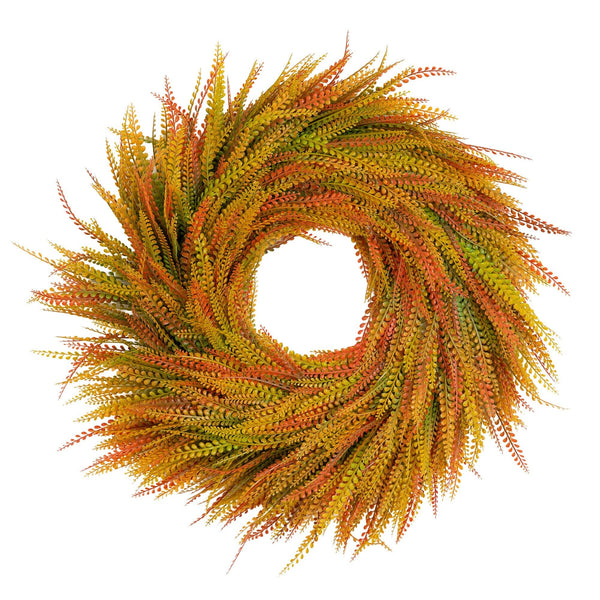 28" UV Resistant Autumn Artificial Fall Wheat Grass Wreath (Indoor/Outdoor)