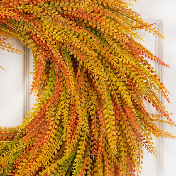28" UV Resistant Autumn Artificial Fall Wheat Grass Wreath (Indoor/Outdoor)