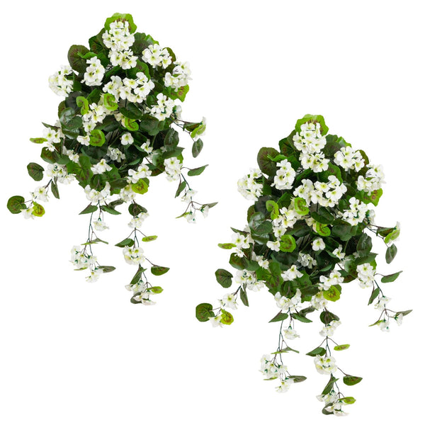 29" UV Resistant Artificial Geranium Hanging Plant (Indoor/Outdoor) - Set of 2