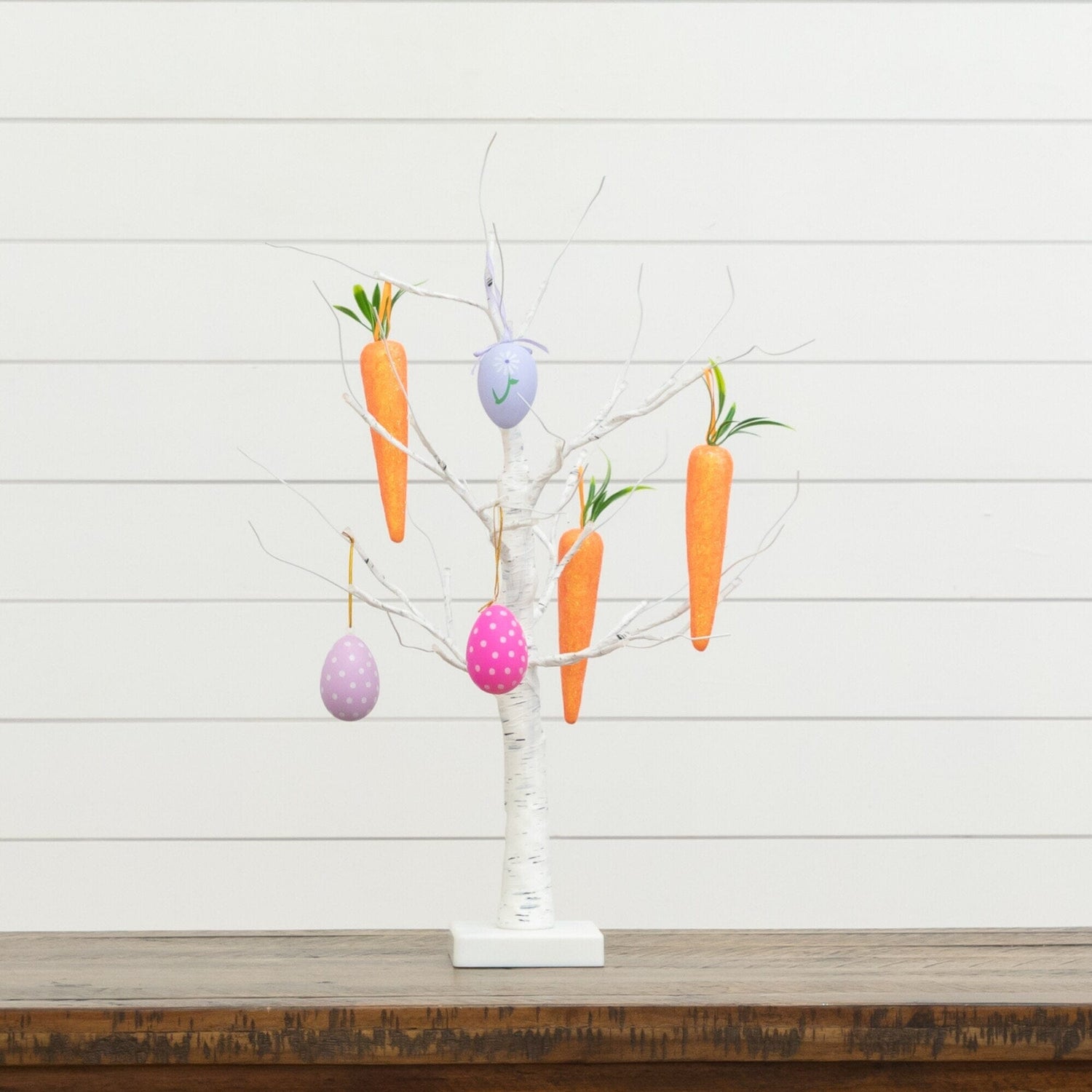 2' Pre-Lit Artificial Easter Egg and Carrots Ornament Twig Tree with 24 Warm White LED Lights