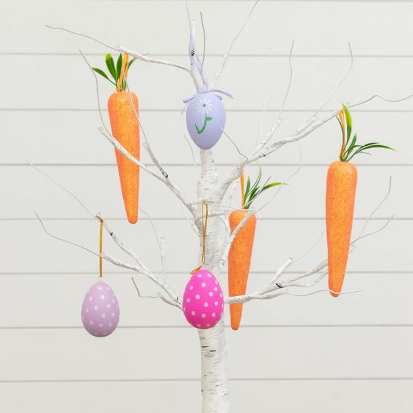 2' Pre-Lit Artificial Easter Egg and Carrots Ornament Twig Tree with 24 Warm White LED Lights