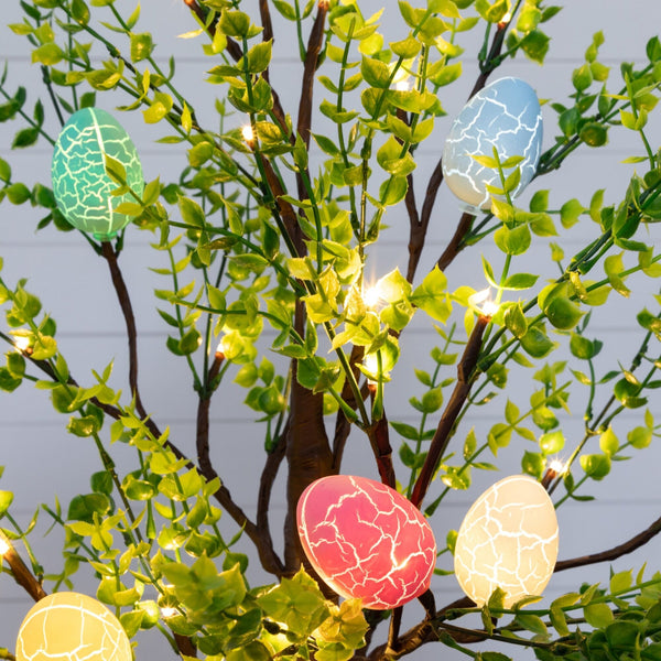 2' Pre-Lit Artificial Easter Egg Twig Tree with Greens and 24 Warm White LED Lights