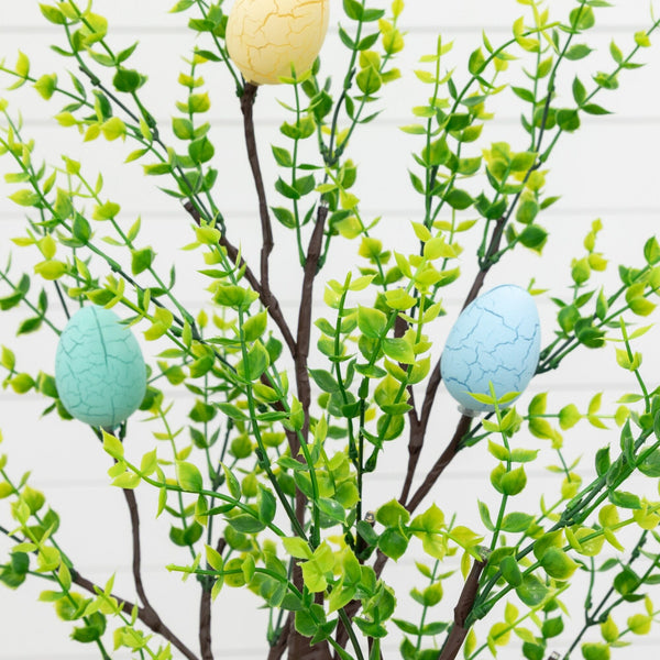 2' Pre-Lit Artificial Easter Egg Twig Tree with Greens and 24 Warm White LED Lights
