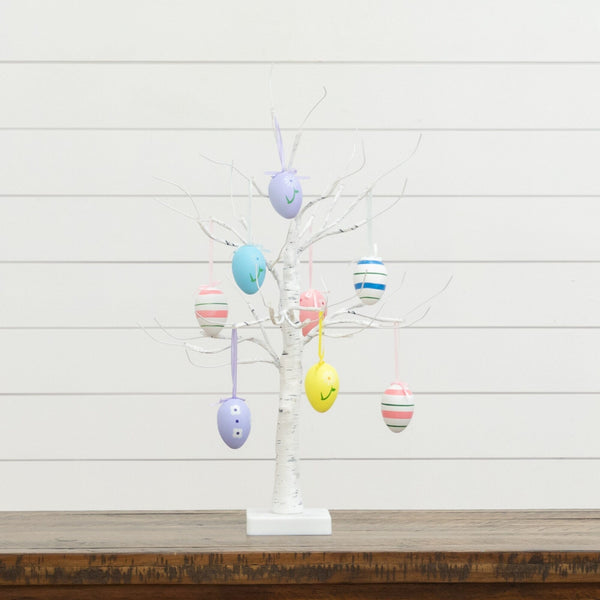 2' Pre-Lit Artificial Easter Twig Tree with Egg Ornaments and 24 Warm White LED Lights