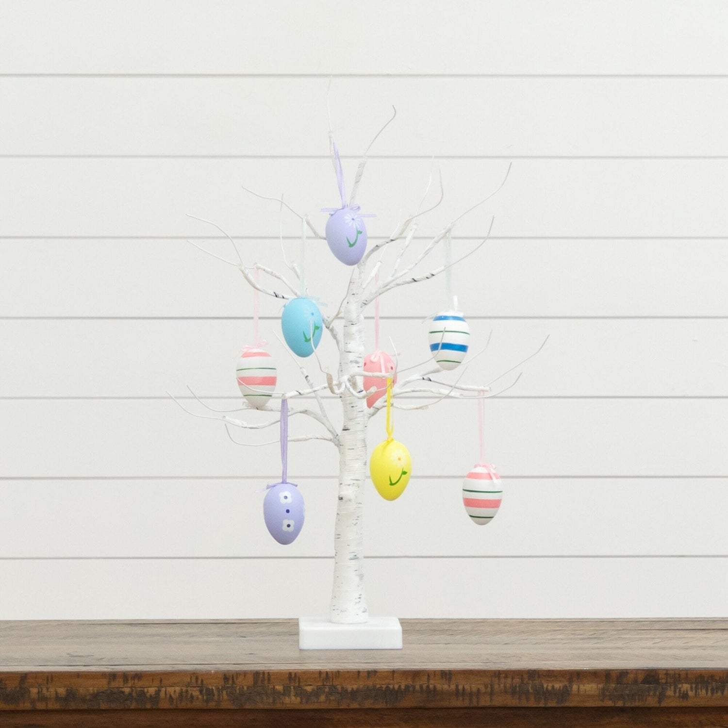 2' Pre-Lit Artificial Easter Twig Tree with Egg Ornaments and 24 Warm White LED Lights