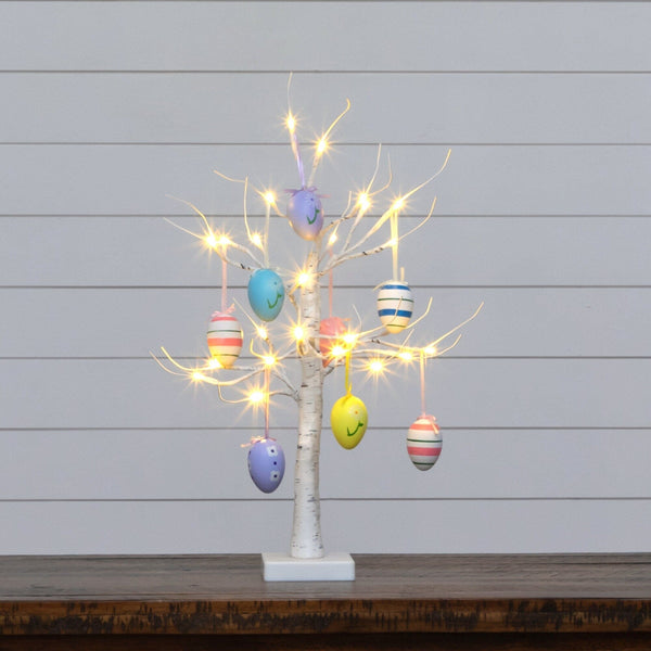 2' Pre-Lit Artificial Easter Twig Tree with Egg Ornaments and 24 Warm White LED Lights