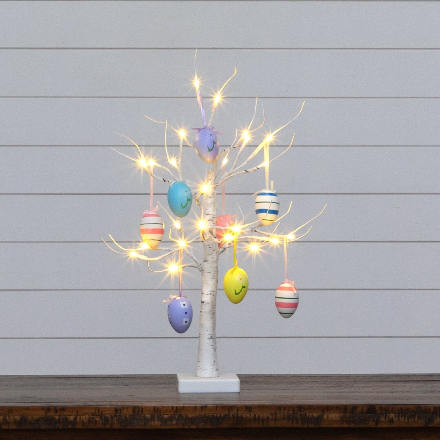 2' Pre-Lit Artificial Easter Twig Tree with Egg Ornaments and 24 Warm White LED Lights