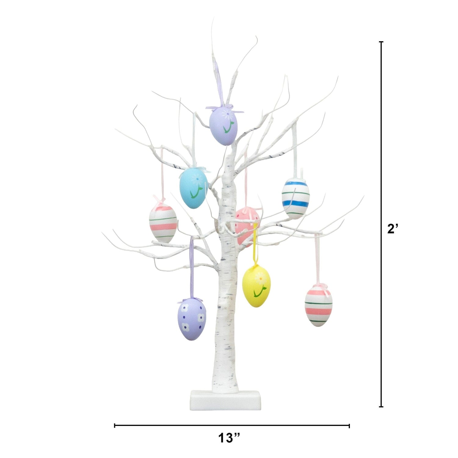2' Pre-Lit Artificial Easter Twig Tree with Egg Ornaments and 24 Warm White LED Lights