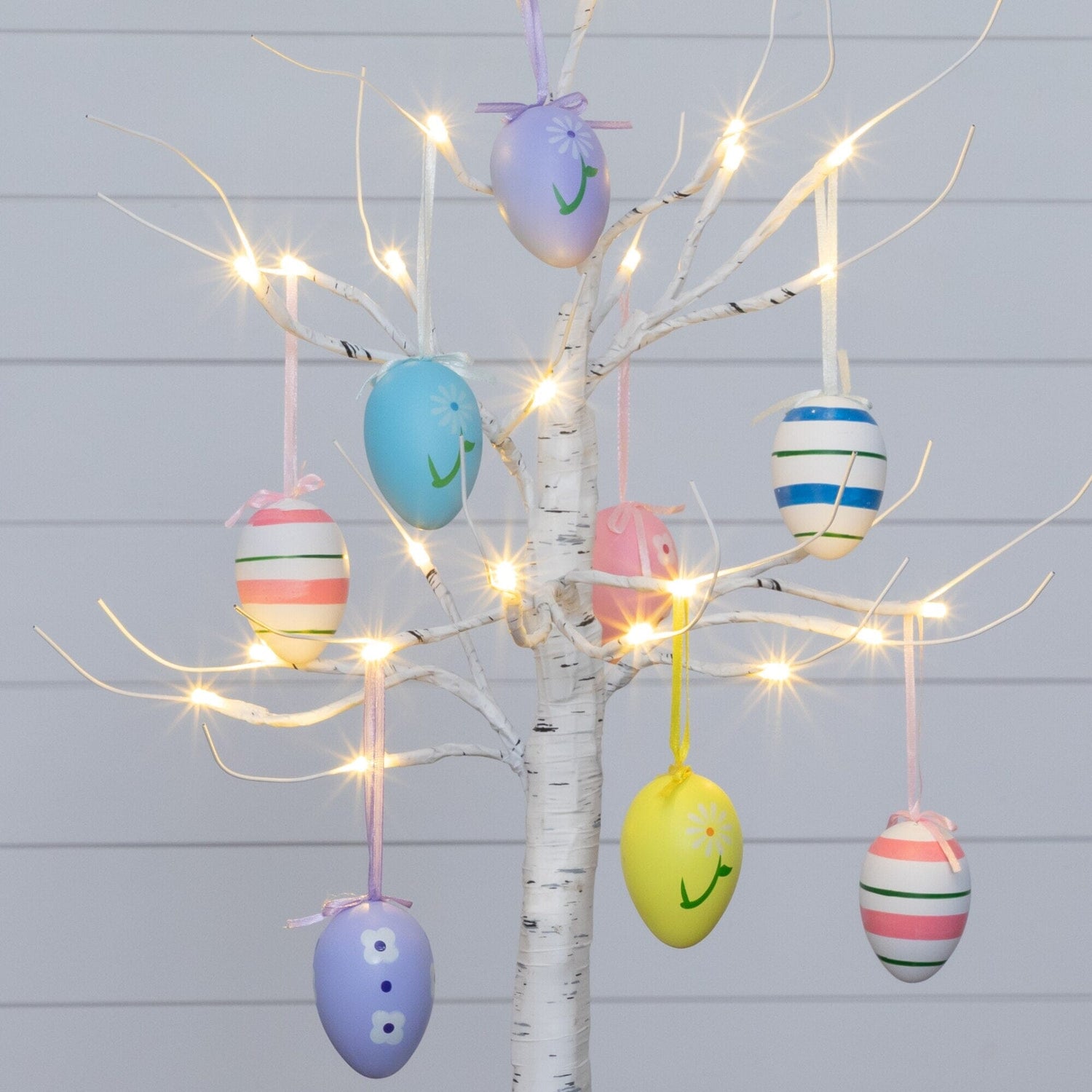 2' Pre-Lit Artificial Easter Twig Tree with Egg Ornaments and 24 Warm White LED Lights