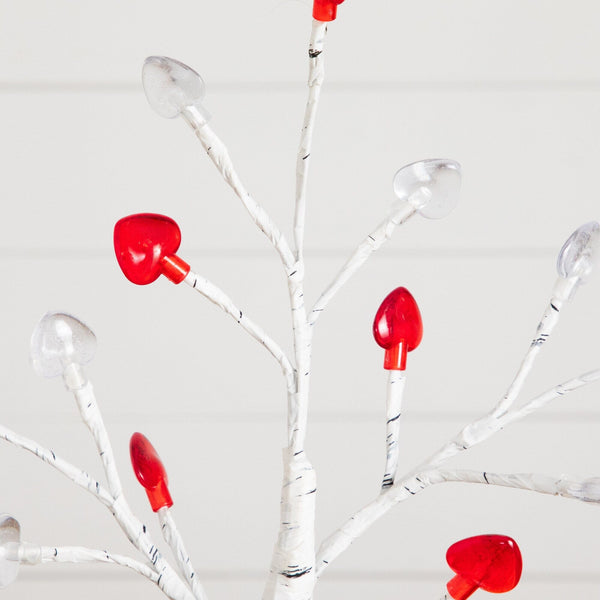 2' Pre-Lit Artificial Valentine's Day Twig Tree with 24 Red & White Heart-Shaped LED Lights