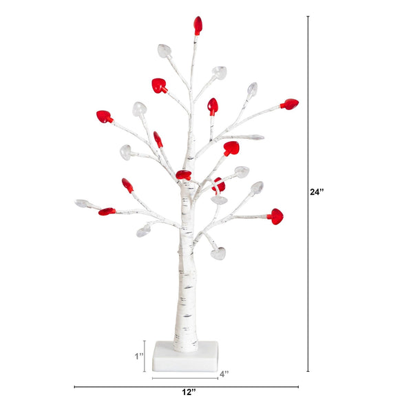 2' Pre-Lit Artificial Valentine's Day Twig Tree with 24 Red & White Heart-Shaped LED Lights