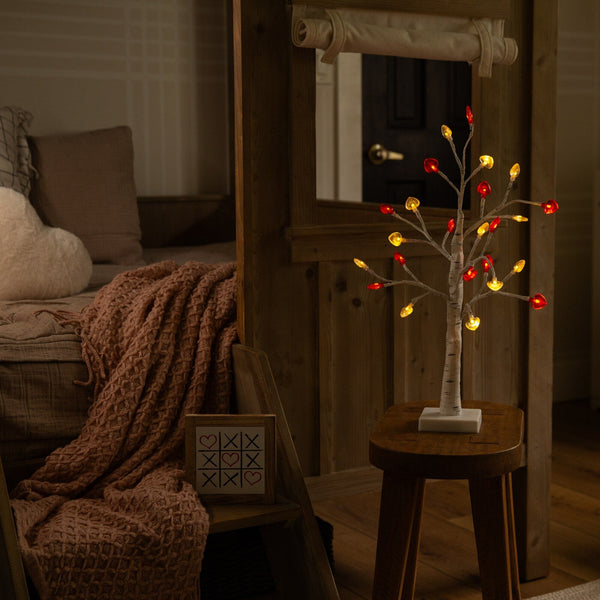 2' Pre-Lit Artificial Valentine's Day Twig Tree with 24 Red & White Heart-Shaped LED Lights