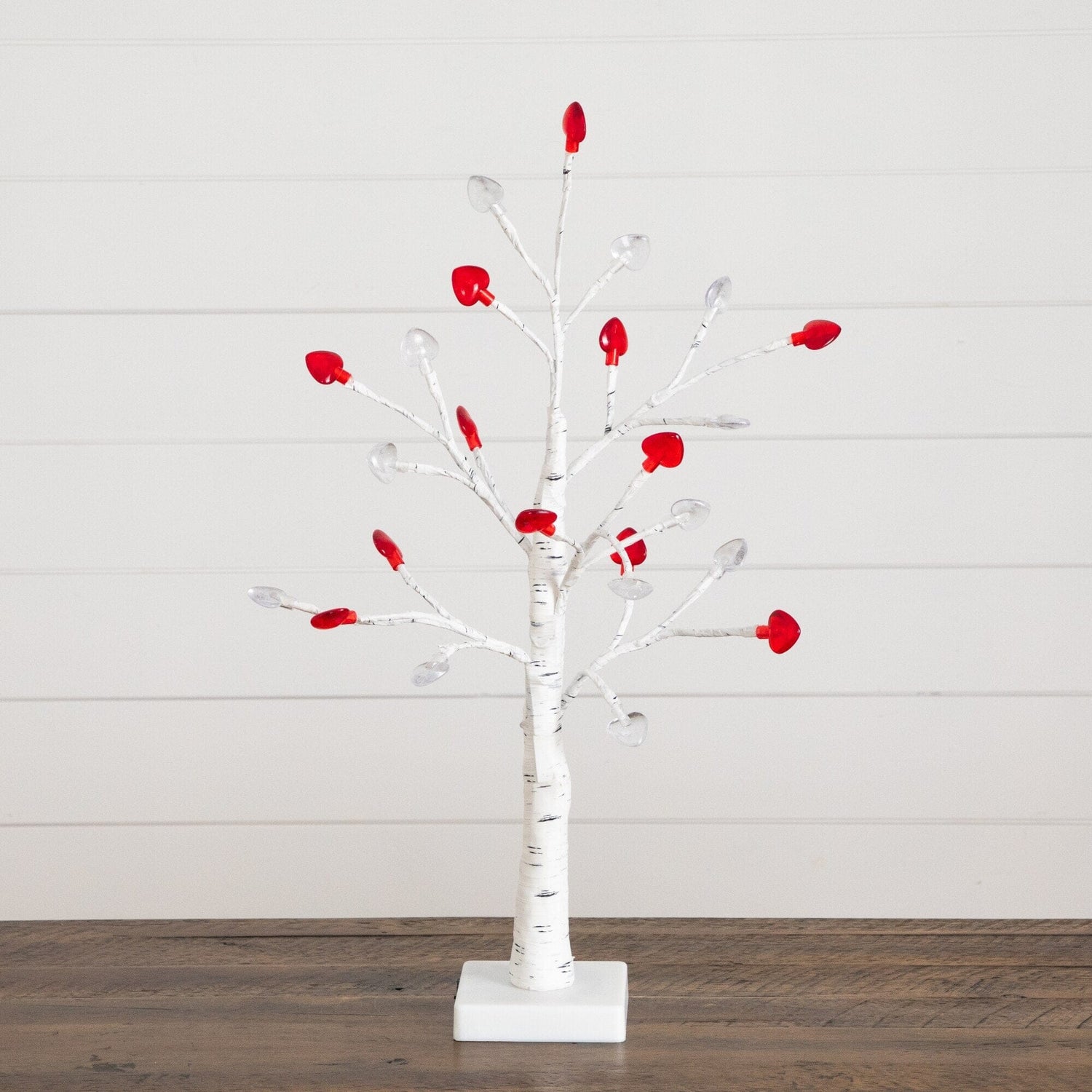 2' Pre-Lit Artificial Valentine's Day Twig Tree with 24 Red & White Heart-Shaped LED Lights