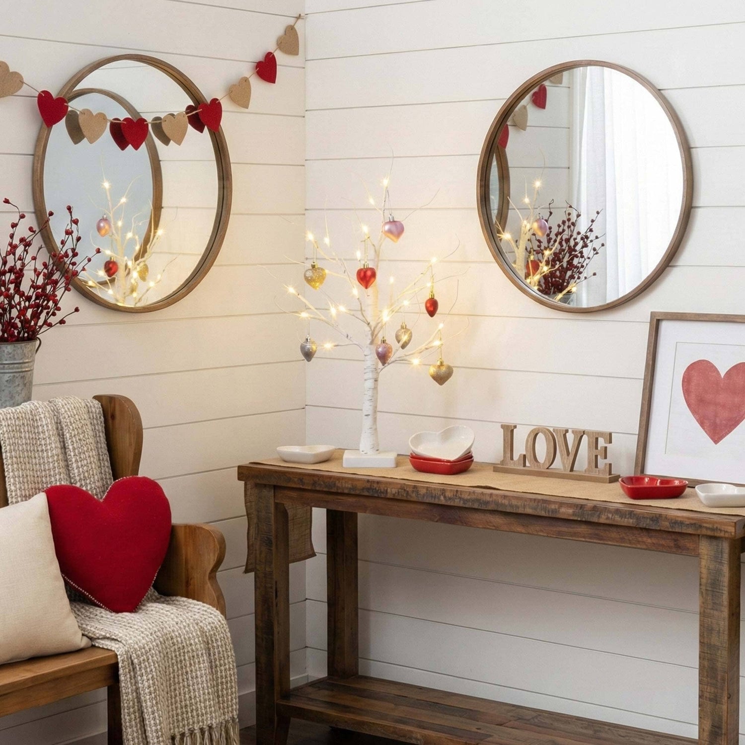 2' Pre-Lit Artificial Valentine's Day Twig Tree with 24 Warm White LED Lights and Heart Ornaments