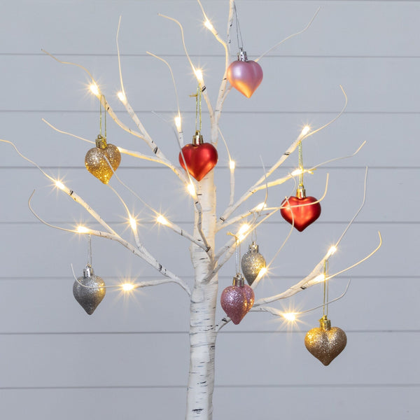 2' Pre-Lit Artificial Valentine's Day Twig Tree with 24 Warm White LED Lights and Heart Ornaments