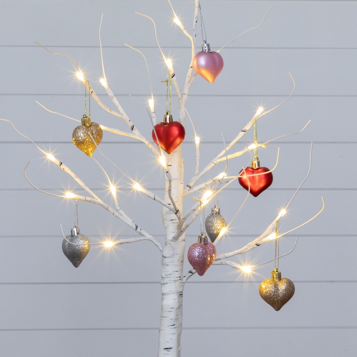 2' Pre-Lit Artificial Valentine's Day Twig Tree with 24 Warm White LED Lights and Heart Ornaments