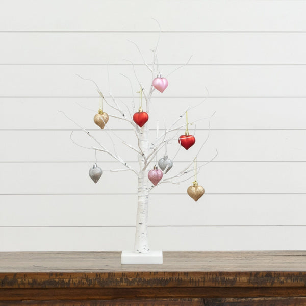 2' Pre-Lit Artificial Valentine's Day Twig Tree with 24 Warm White LED Lights and Heart Ornaments