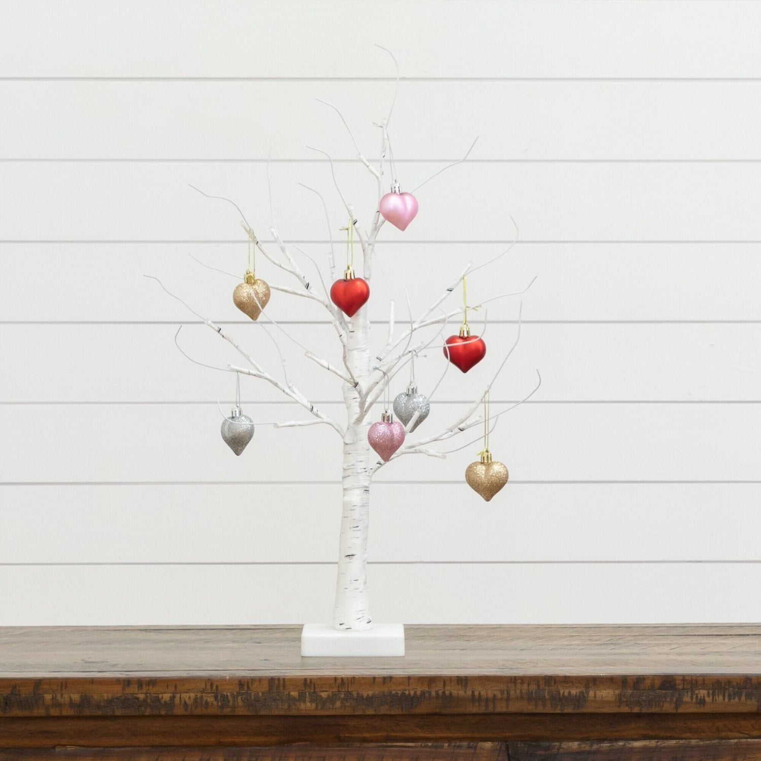 2' Pre-Lit Artificial Valentine's Day Twig Tree with 24 Warm White LED Lights and Heart Ornaments