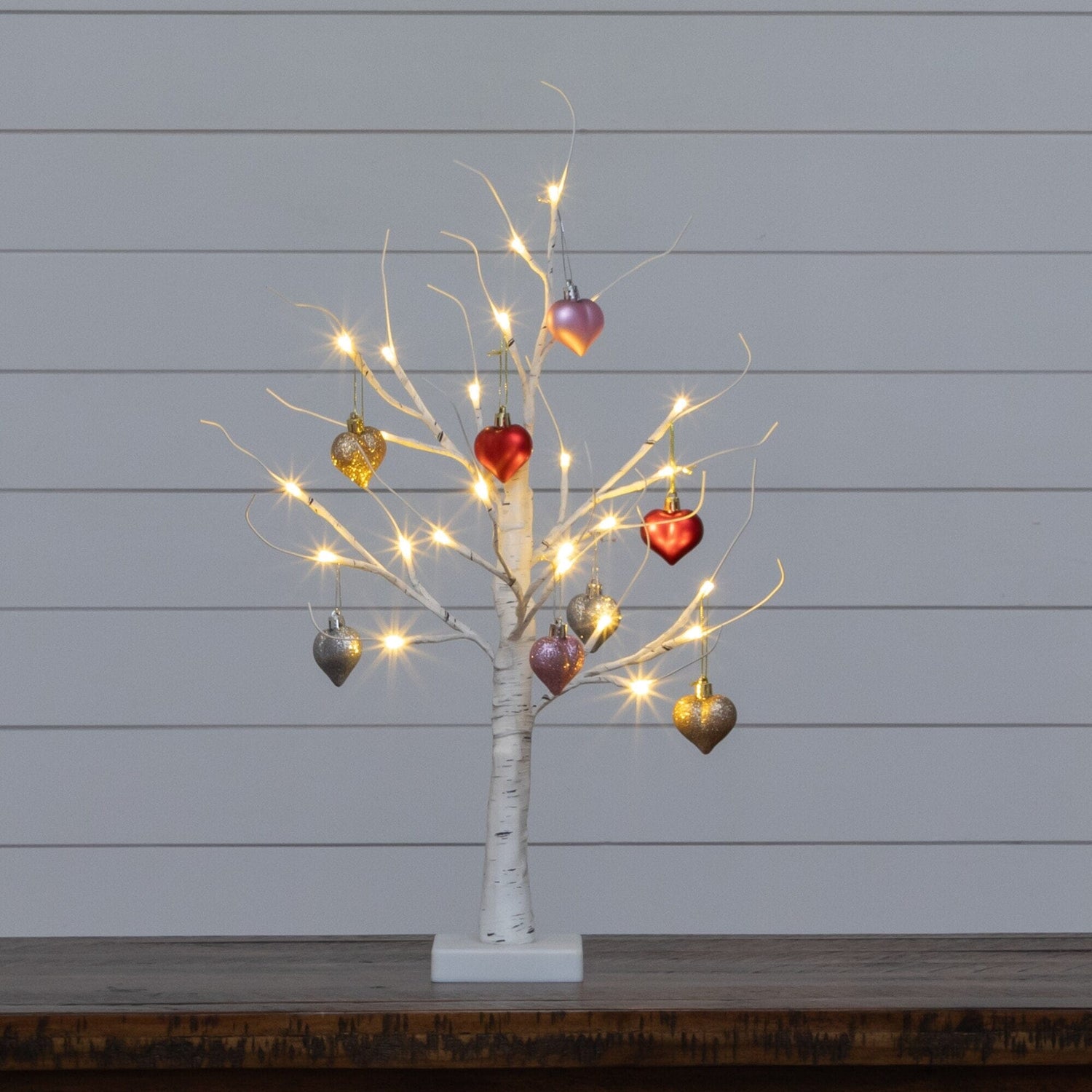 2' Pre-Lit Artificial Valentine's Day Twig Tree with 24 Warm White LED Lights and Heart Ornaments