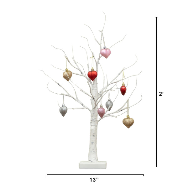 2' Pre-Lit Artificial Valentine's Day Twig Tree with 24 Warm White LED Lights and Heart Ornaments
