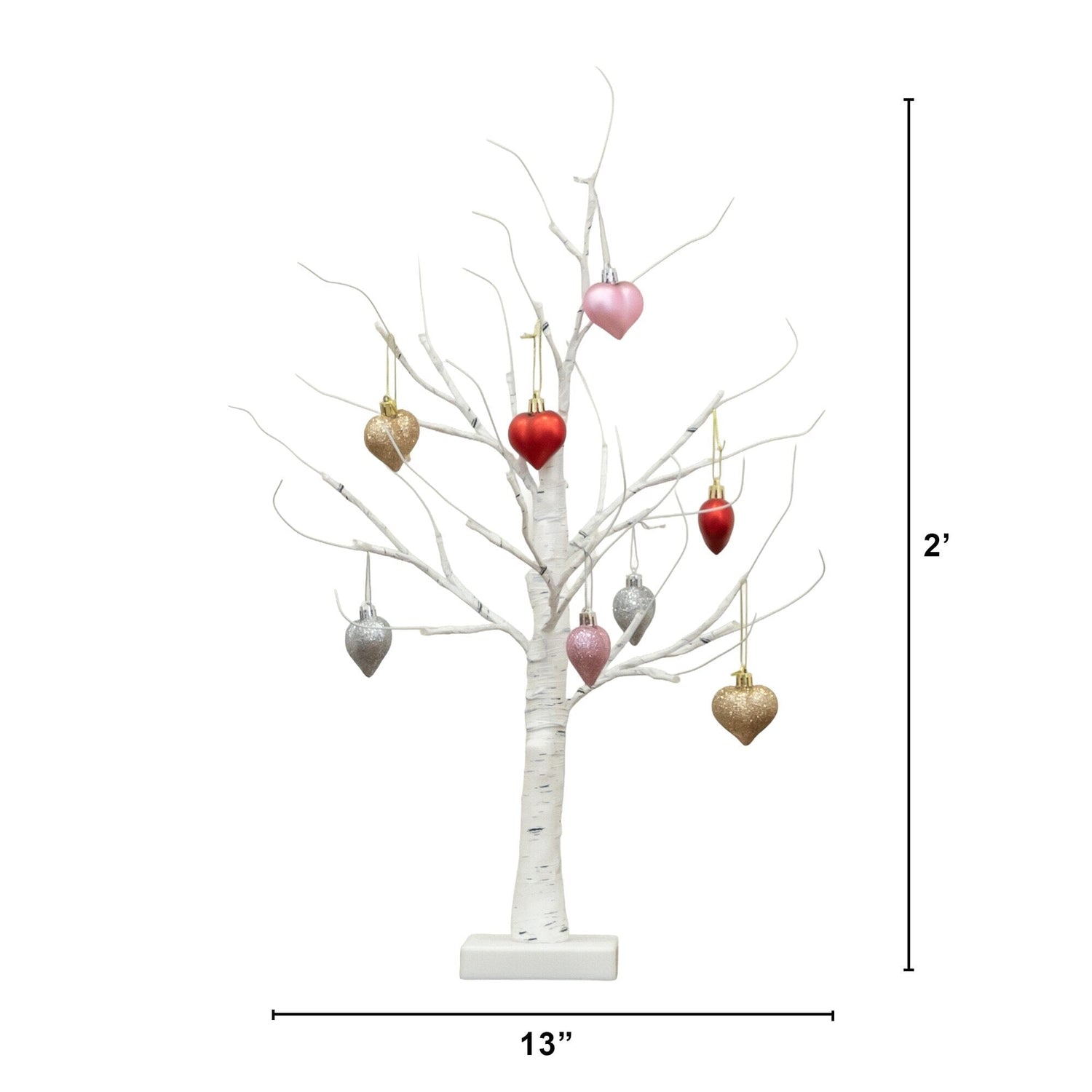 2' Pre-Lit Artificial Valentine's Day Twig Tree with 24 Warm White LED Lights and Heart Ornaments