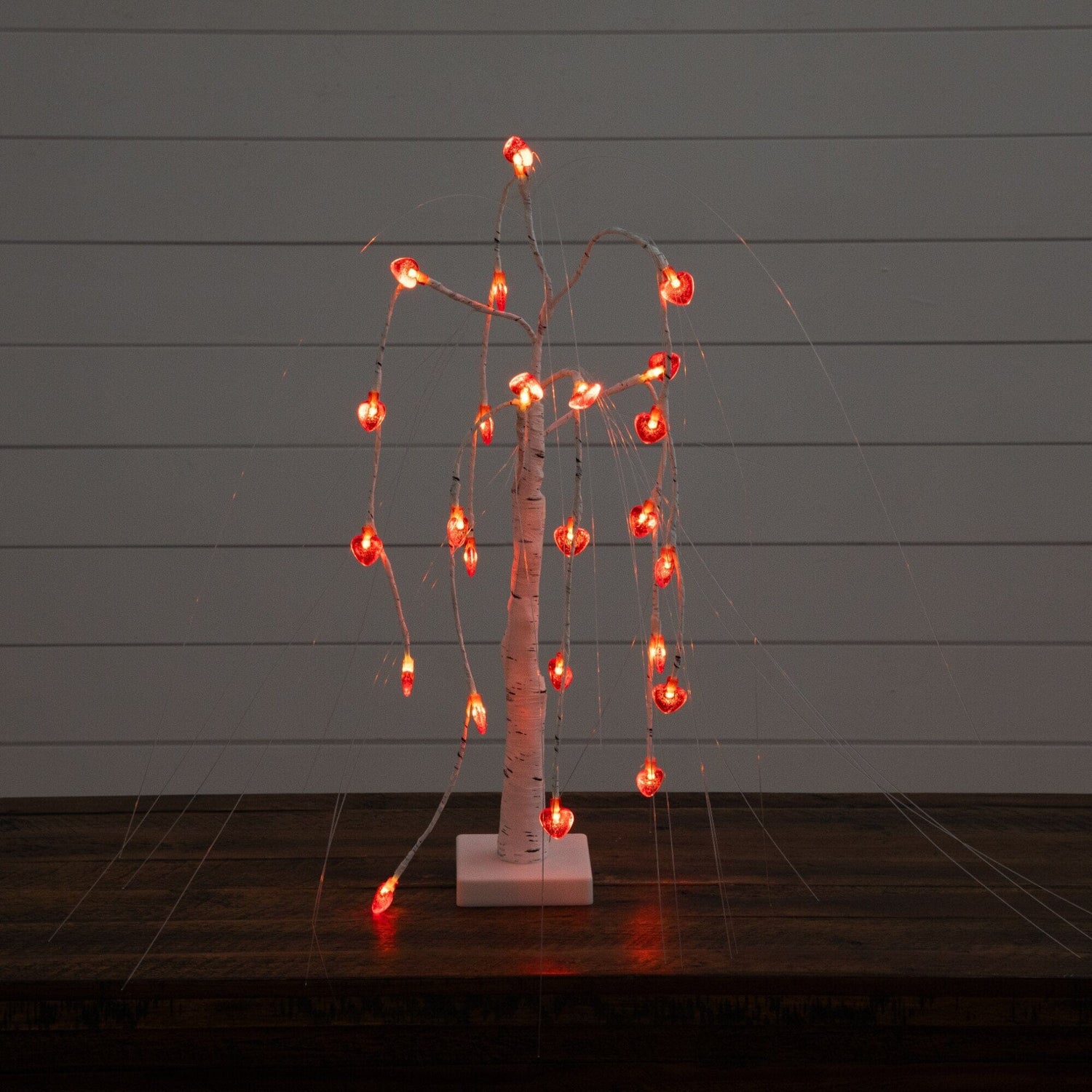 2' Pre-Lit Artificial Valentine's Day Willow Tree with 24 Heart Shaped LED Lights