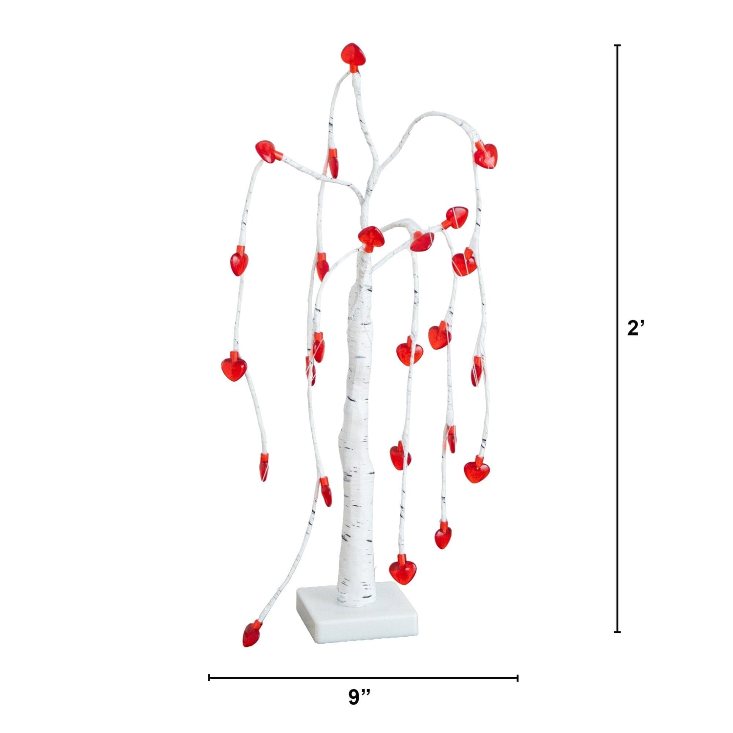 2' Pre-Lit Artificial Valentine's Day Willow Tree with 24 Heart Shaped LED Lights